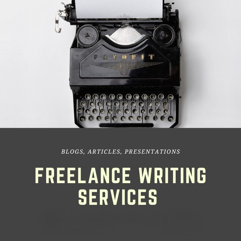 Vintage typewriter with the text Freelance Writing Services: Blogs, Articles, Presentations